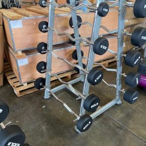 Flow Fitness 20-110 EZ Curl Fixed Rubber Barbells with Rack