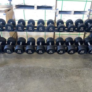 5-100 Round Polyurethane Dumbbells w 2-2 Tier Racks